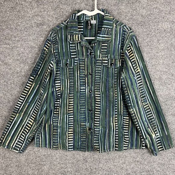 Winter Sun Tops - Vintage Winter Sun Button Down Shirt Long Sleeve Green pattern women’s XL